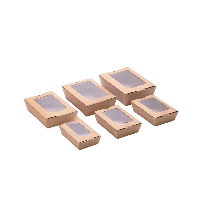 Chicken Box Takeaway Food Fries Disposal Kraft Paper Food Container Lunch Box With Window