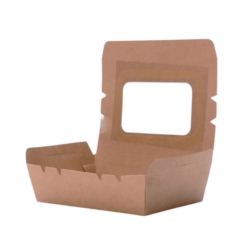 Chicken Box Takeaway Food Fries Disposal Kraft Paper Food Container Lunch Box With Window