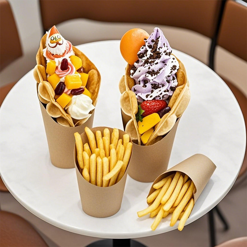 Kraft Paper Cup Takeaway Snack Paper Cup For Chicken Fries Egg Waffles Patato Chips