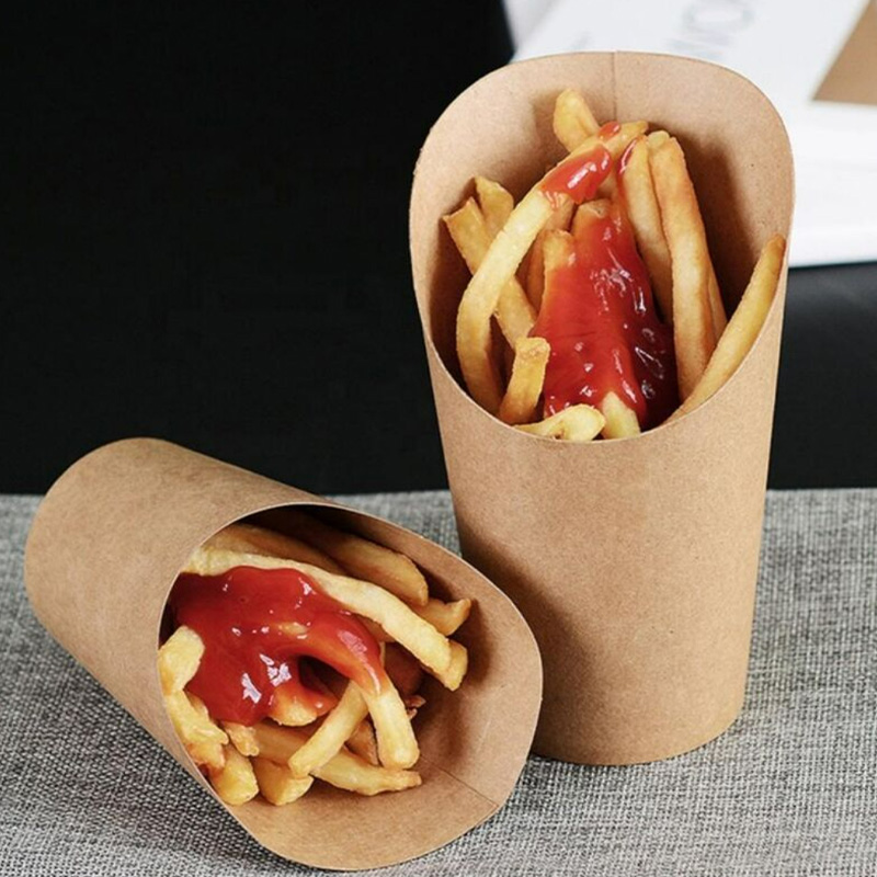 Kraft Paper Cup Takeaway Snack Paper Cup For Chicken Fries Egg Waffles Patato Chips