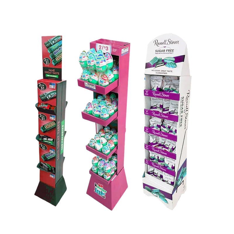 Display Rack Cardboard POP Floor Display Stand for Supermarket Snickers,Chocolate,Chips,Candies
