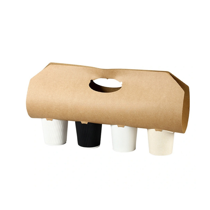 Kraft Cup Carrier Portable Beverage Cup Holder with Handle for 2-cell and 4 cell Coffee