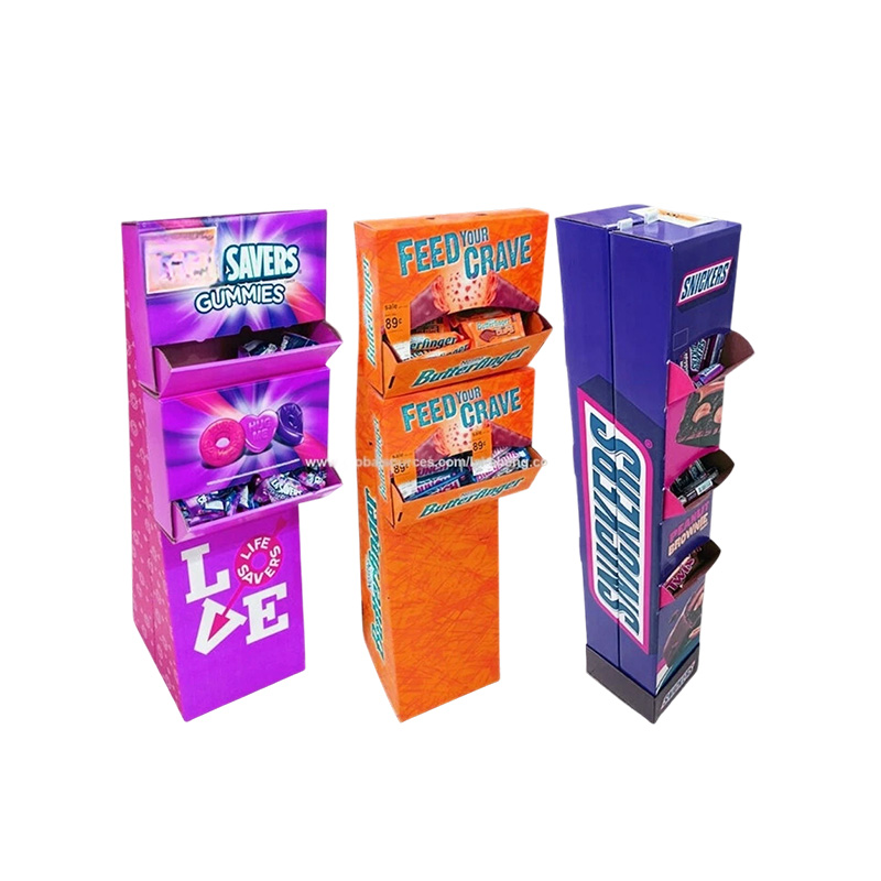 Display Rack Cardboard POP Floor Display Stand for Supermarket Snickers,Chocolate,Chips,Candies